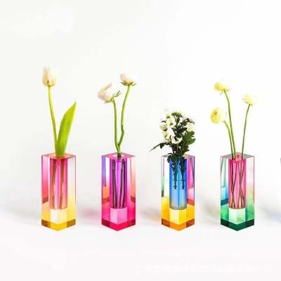 China Wedding Minimalist Luxury Desktop Nordic Color Vase Column Acrylic Round Vase for sale