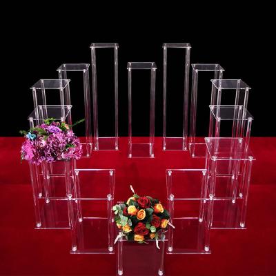 China Large Acrylic Floral Table Floor Stand Wedding Flower Columns Stand Europe Clear Props Decorative Pillar for sale