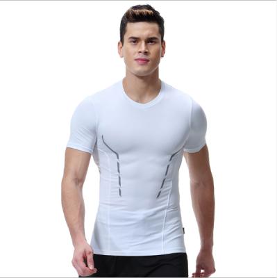 China Anti-Wrinkle Men's Fitness Suit T-shirt Elastic V-neck Short Quick-Drying Tight Workout Workout Gym Clothes Gym Thoughtful Training Tops for sale