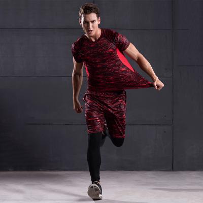 China Breathable Thin T Shirts Compression Pants Shorts 3 Pcs Per Set Workout Fitness Sporty Male Gym Sports Soccer Clothing Wear Tracksuit for sale