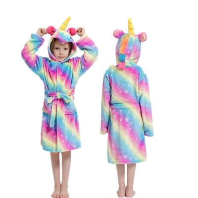 China Amazon Thermal Hot Sale Kids Cartoon Bathrobe Unicorn Design Flannel Hooded Soft Luxury Sleepwear Long Robe for sale