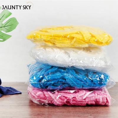 China Hotel Viable Waterproof Elastic Travel Salon Bathing Cap Disposable Clear Space Thickening PE Shower Cap Plastic Disposable Hat for sale