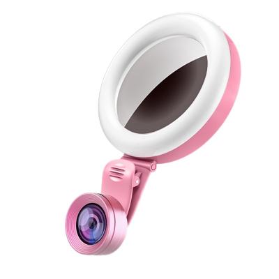 China Foldable Dimmable Selfie Ring Fill Light Lamp Phone Rechargeable Camera Lens With Wide Angle Makeup Mirror LED Lens Adjustable Brightness The Macro for sale