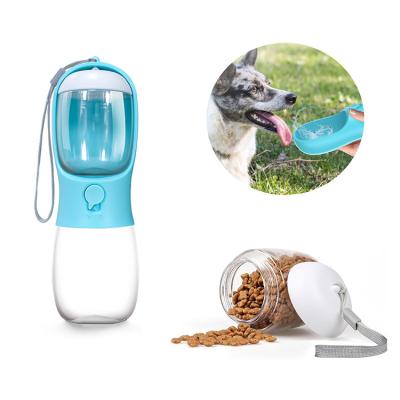 China Sustainable Travel Outdoor Walking Food Grade Portable Smart Pet Cat Dog Water Bottle Dispenser with Food Container for sale