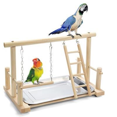 China Stocked Bird Cage Accessories Natural Wood Parrot Playpen Perches Bird Gym Play Stand Perch Bird Playground for sale