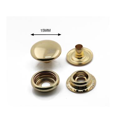 China Washable.eco-friendly.durable.nickel buttons china suppliers 15mm metal gold plating studs four parts brass instant press button for leather handbags for sale