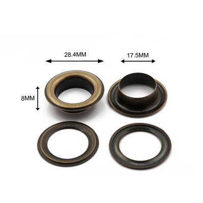 China Antique Brass Grommet Color Metal Ring Eyelet Supplier 28.4mm Diameter Eco-friendly External Grommets For Leather Handbags for sale