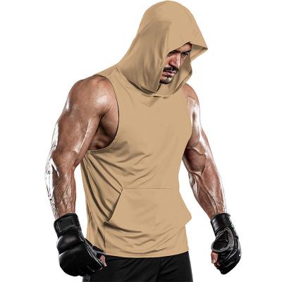 China OEM QUICK DRY Men's Workout Tank Top Bodybuilding Hooded Muscle Cut Out T-shirt Gym Sleeveless Hoodies for sale