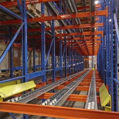 China Corrosion Protection Warehouse Sliding Roller Wheel Flow Racks Gravity Driven Cardboard Beams Wheels Beds Track With Bearings OEM for sale