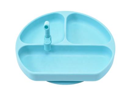 China BPA Free Children's Silicone Dinner Dish Undergrid Suction Cup Bowl Integrated Feeding Tableware Learning Eating Set for sale