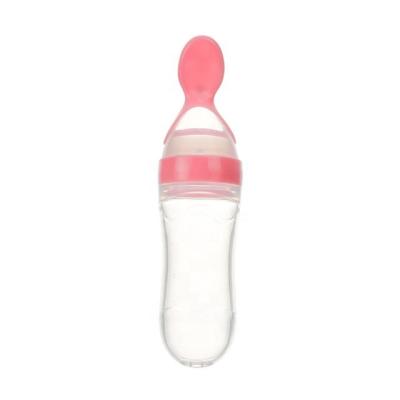 China China Factory Promotion BPA Free Silicone Squeeze Baby Feeding Bottle With Spoon With Reasonable Price for sale