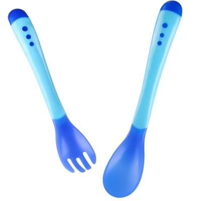 China BPA free factory direct wholesale baby spoon and fork temperature-sensing set for baby for sale