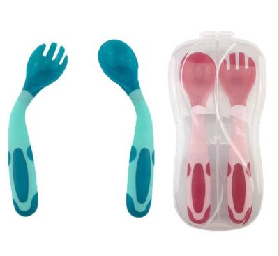 China BPA Free Maker Hot Selling Baby Curved Spoon And Fork Set With Case for sale