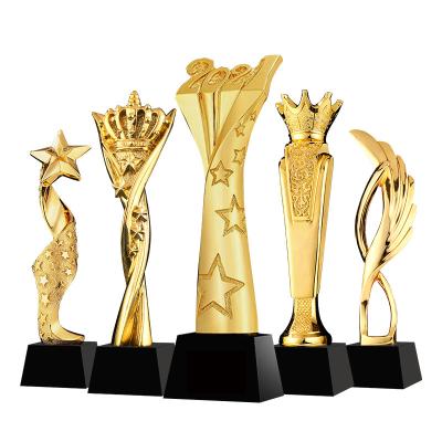 China Trophy Metal Resin Handwork Aluminum Crystal Full Color Printing Lettering Pointed Star Five Thumb Corporate Honor Award Trophy for sale