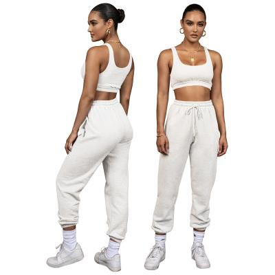 China HR8189 European and American women's popular hot selling solid color double-layer vest pants version sports suit viable for sale