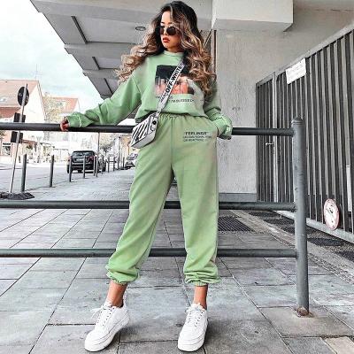 China AL8307 viable 2021 fall solid color new elastic waist custom logo slim casual pants women's letter printed guard pants for sale