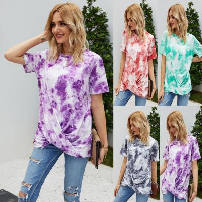 China Breathable LD201005 2021 European and American women's popular short sleeve round neck tie dyed T-shirt top LOGO for sale