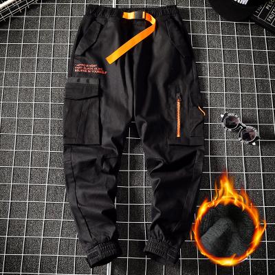 China 257JR 2021 Winter New Fashion Men's Casual Pants Zipper Pocket Velcro Gaiters Plush Jumpsuits Viable for sale