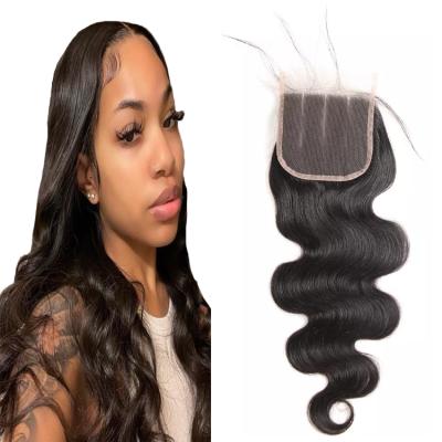 China 100% Closure,Brazilian Virgin Hair 4x4 Lace Factory Hot Selling Cuticle Aligned Body Wave Hair Closure for sale