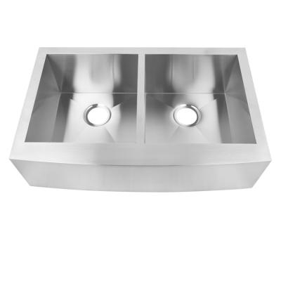 China Without Faucet Right Angle Double Bowls Apron Kitchen Sink, Farmhouse Sink, Handmade Stainless Steel Sink With Apron Front AP3320D-R0 for sale