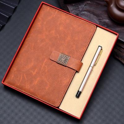 China Luxury Notebook OEM Hardcover Notebook Sublimation School Travel Office Brown Notebook Set With Pen for sale