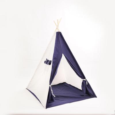 China Toy Playhouse Wood Polyester Fabric Teepee White Sports Indoor And Dark Blue Outdoor Tent For Kids for sale