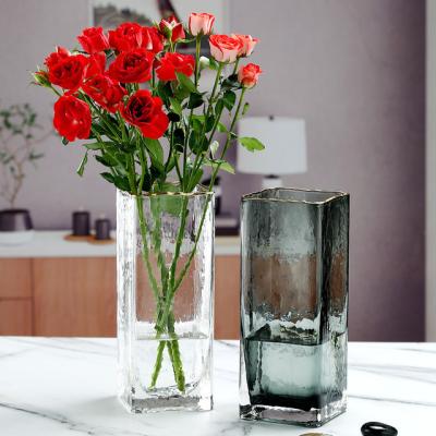 China Modern Nordic Style Wedding White And Gold Crystal Glass Vase Big Flower Vase For Living Room for sale