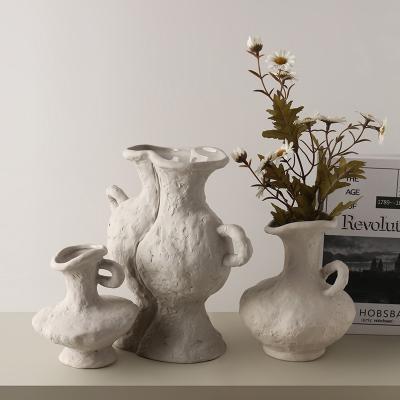 China Living Room Minimalist Hot Sale Decoration White Vase For Table Travertine Flower Vases For Home for sale