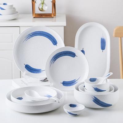 China White&Blue Style Sustainable Luxury Ceramic Dishes Tableware Hand Painted Frosted Dinnerware Sets for sale