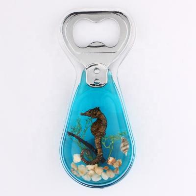 China Style Popular Souvenir Household Ocean Color Resin Light Blue Bottle Opener With Magnets for sale