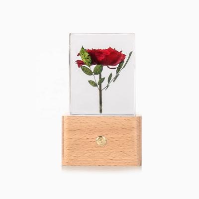 China High Natural Clear Bedside Rose Table Lamp Epoxy Resin Bedroom Best Gifts For Valentine's Day for sale