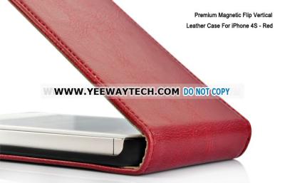 China Premium Magnetic Flip Vertical Leather Case For iPhone 4S - Red for sale