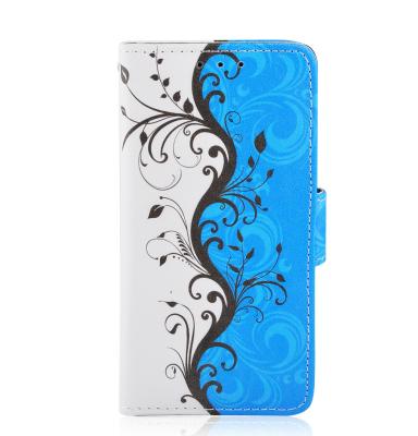 China Blue Floral Leather Cell Phone Wallet Cover For Huawei y511 / y320 / g510 / y300 for sale