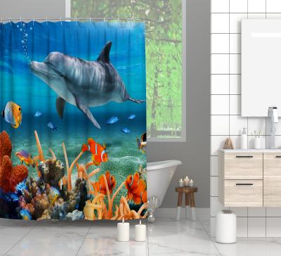 China Sustainable Wholesale Waterproof Polyester Bathroom Shower Curtain Whale 3D Printed Bath Curtain for sale