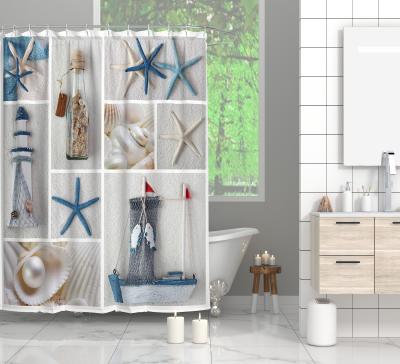 China Wholesale Custom Made Waterproof Polyester Bathroom Shower Curtain Ocean Printed Bath Curtain for sale