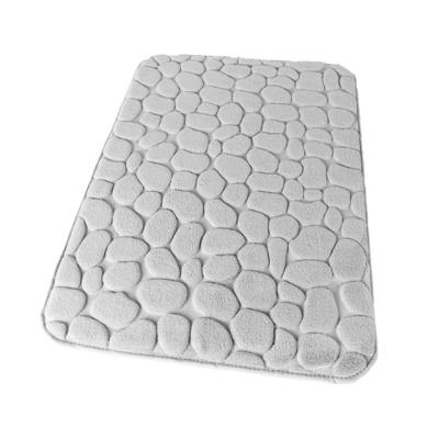 China Non Slip Sustainable Coral Cobblestone Bathroom Rug Carpet Absorbent Embossed Memory Foam Gray Bath Mats For Bathroom Machine Washable for sale