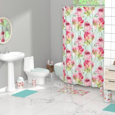 China Sustainable Home Decors Flower Waterproof Polyester Shower Curtain Bathroom Custom Print Shower Curtain for sale