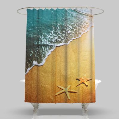 China New Design Sandy Beach Panel Polyester Shower Curtain High Quality Durable Waterproof Bathroom Shower Curtain for sale