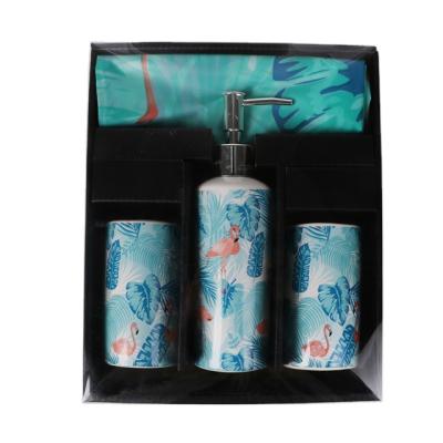 China 2021 Viable Wholesale Bath Set Ceramic Accessories Bathroom Accessories With Shower Curtain For One Set for sale