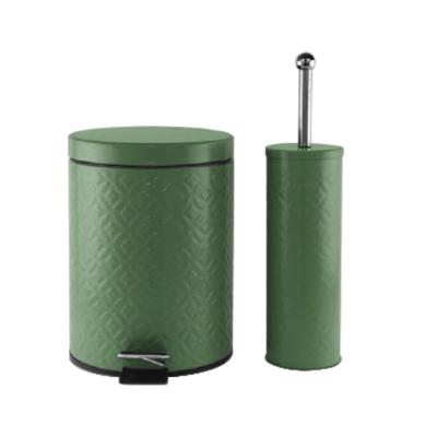 China The 3 liter sustainable round iron with shinny embossed waste bin and toilet brush holder set for the bathroom for sale