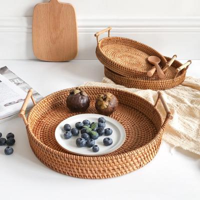 China Sustainable Natural Bamboo Rattan Woven Basket Rectangular Woven Fruit Basket, Bathroom, Living Room Basket Ratta With Handle for sale