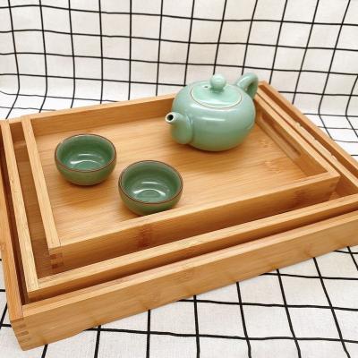 China Hotel Home Restaurant Bamboo Food Serving Trays Tray Set With Handle Torched Brown Tan Rustic Wooden Nesting Multipurpose For Breakfast Cafe 3 PCs for sale