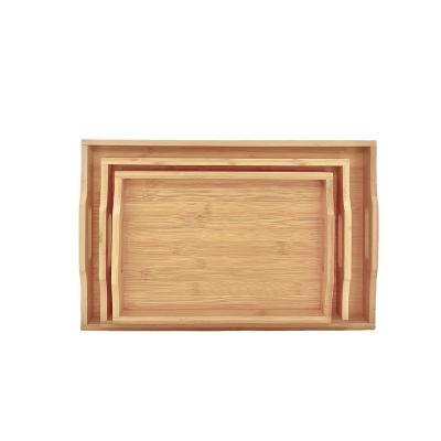 China Bamboo Handmade Wood Tray With Metal Handle Rectangular Home Hotel Restaurant Serving for sale