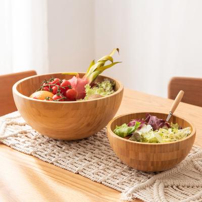 China Disposable Bamboo Wooden Salad Bowl Serving Bowl For Fruit Serving Dish Natural Bamboo Salad Hand Server Set for sale