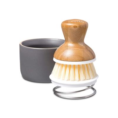 China Sustainable Wholesale Bubble Up Ceramic Soap Dispenser Brush And Dish Bamboo For Kitckenware for sale