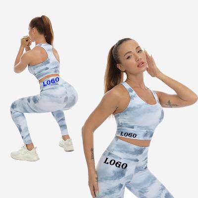 China Women Breathable Four Way Stretch Clothing Women Yoga Wear Gym Active Fitness Sets Custom Logo Yoga Wear Set Tie Dye 2Pcs for sale