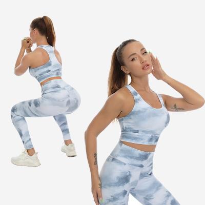 China Women Breathable Four Way Stretch Clothing Women Yoga Wear Gym Active Fitness Sets Custom Logo Yoga Wear Set Tie Dye 2Pcs for sale