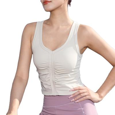 China Breathable Quick-Drying Sport Vest For Women Running Fitness Collar Training Vest With Full Chest Pad Crop For Women Tank Tops for sale