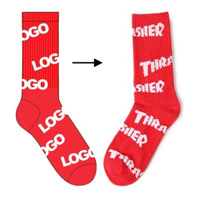 China Breathable Fashion Slouch Football Recycling Knit Custom Printed Logo Mens Ankle Socks Polyester Designer Basketball Socks for sale