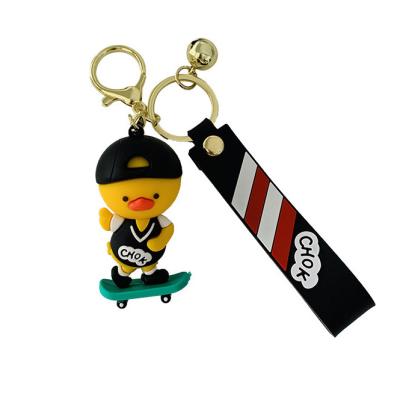 China 3D Lovely Cartoon Duckling Skateboard Backpack Key Ring Fashion Trend Car Ornament Silica Gel Key Chain Wholesale llaveros for sale